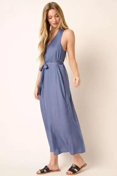 Mittoshop Cross Back Belted V Neck Tank Maxi Dress Chic - Love Salve